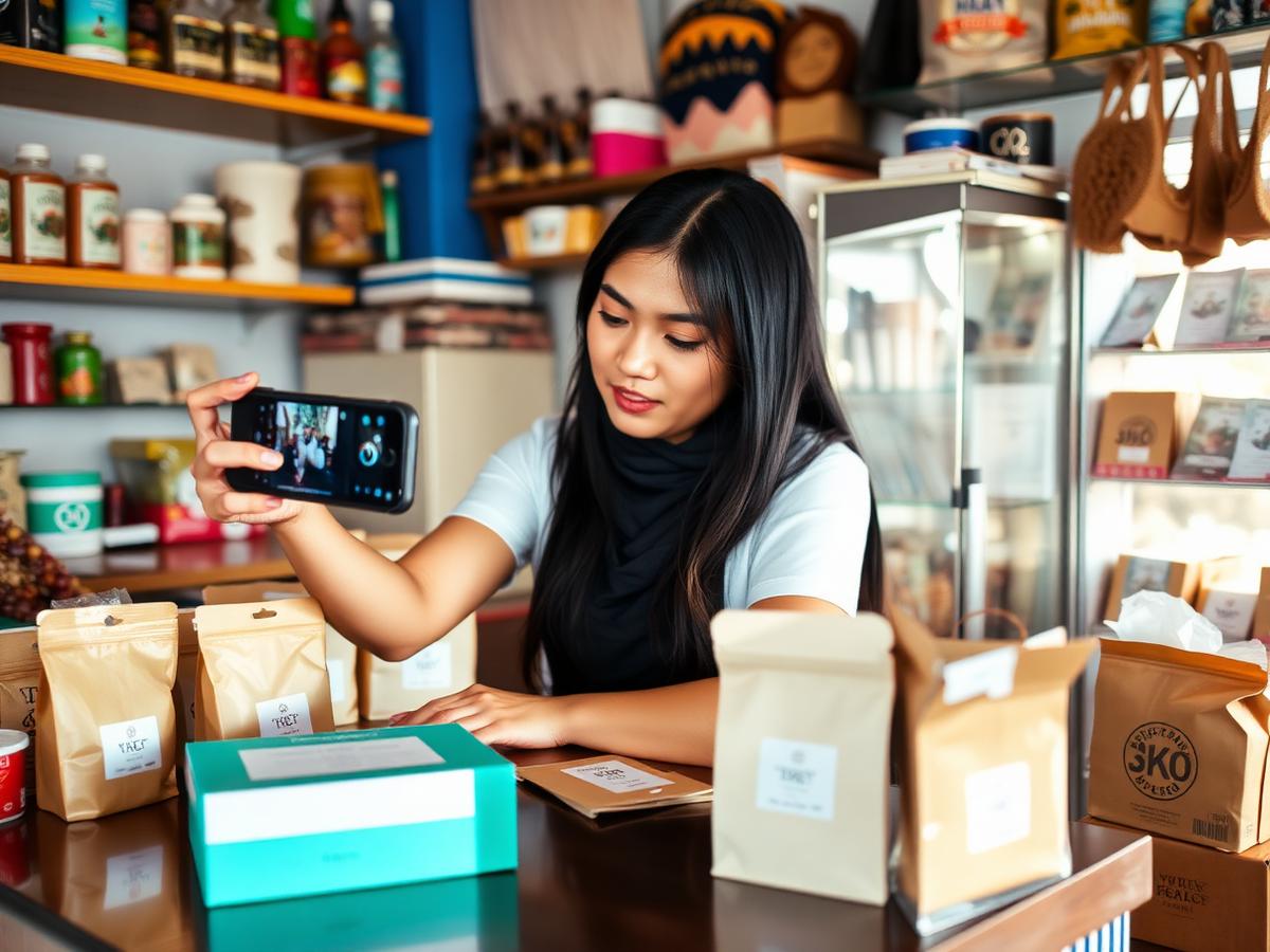 Small business owner photographing her products for an online store