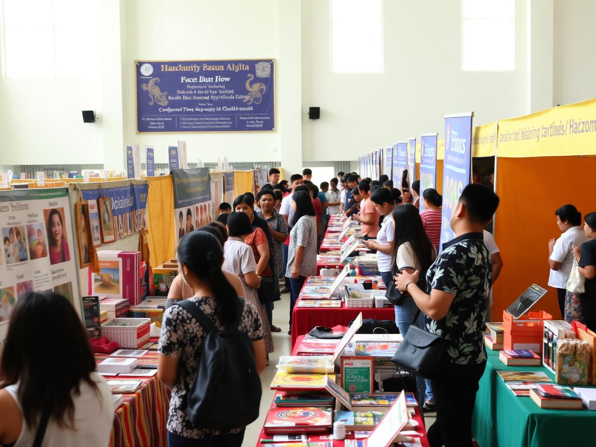 Visitors browsing stalls at a community trade expo
