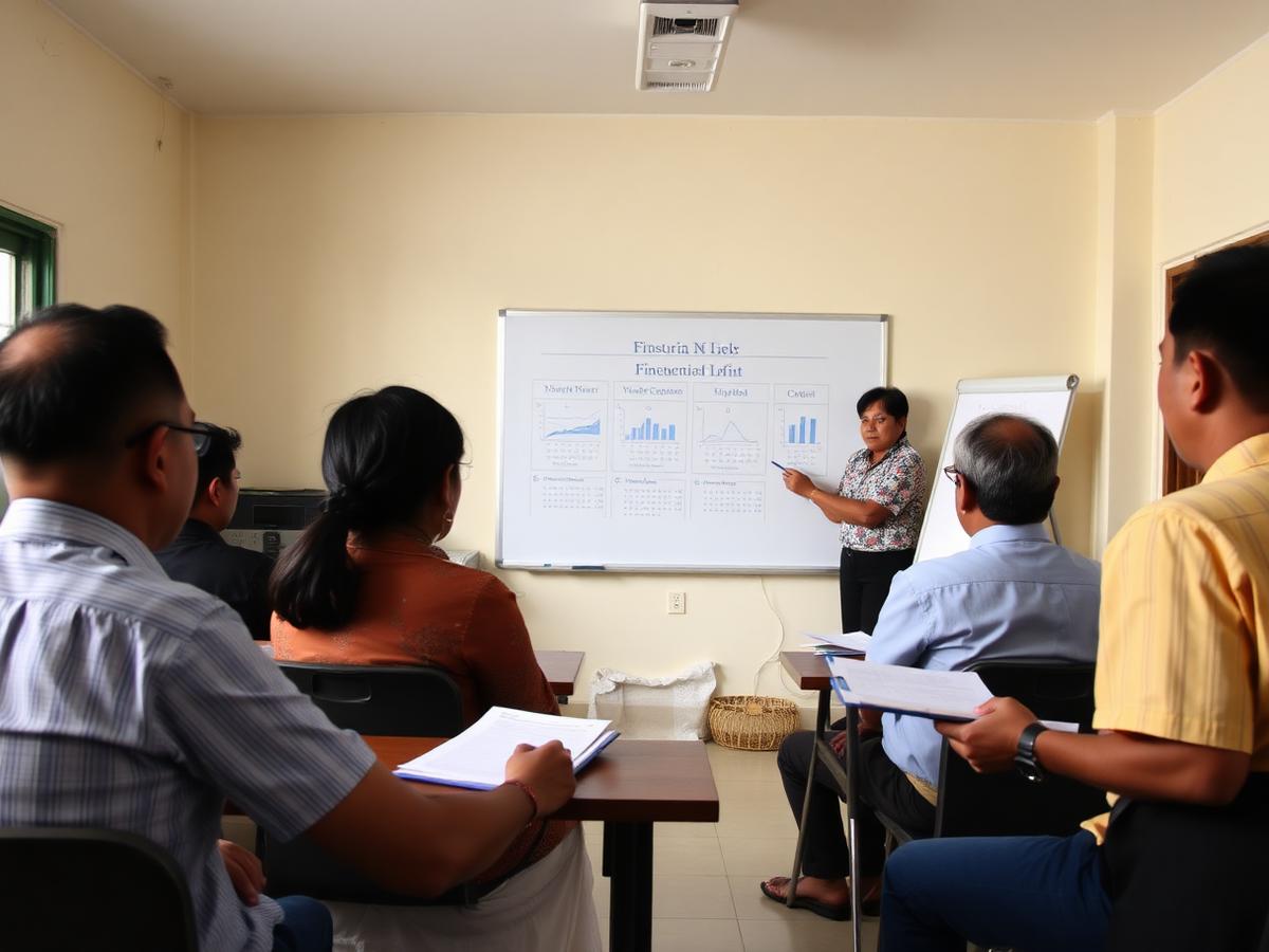 Trainer presenting financial charts to seminar participants
