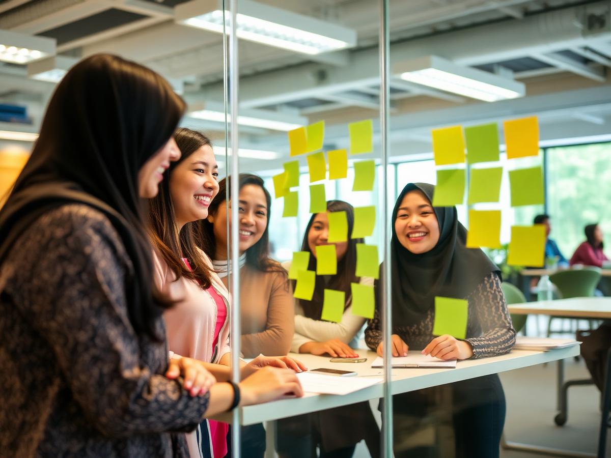 Young women entrepreneurs collaborating in an incubator space
